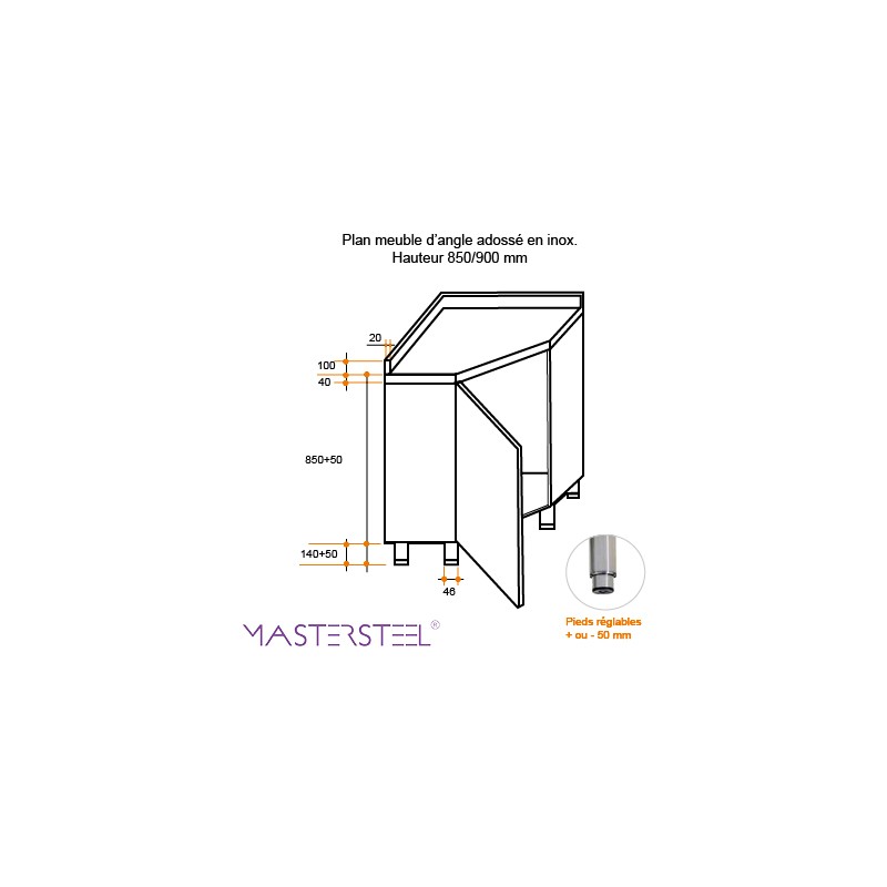 Meuble d'angle inox Prof.700 avec dosseret  Meubles bas inox par ProInox  Cuisto Dépôt