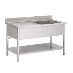 Plonge inox 1 bac L1200XP700XH850MM égouttoir gauche avec étagère
