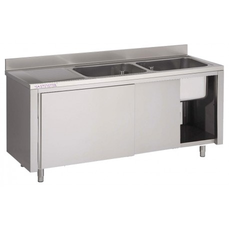 Plonge inox sur meuble 2 bacs L1800XP600XH850MM EG Gauche