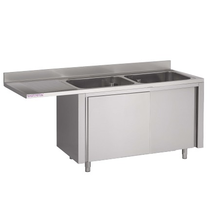 Plonge inox sur meuble esp.LV L1600XP600XH850MM EG gauche 2 bacs