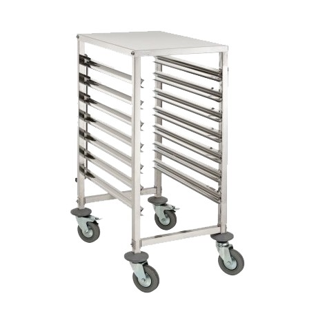 Chariot à échelles inox traiteur - 7 niveaux GN2/1 avec plateau inox