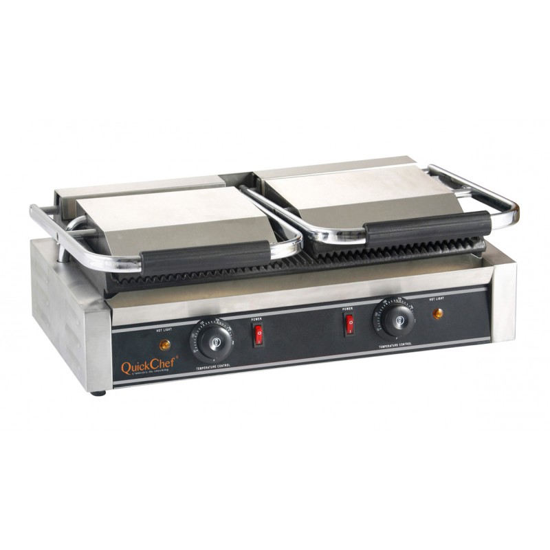 Grill Panini professionnel 2 plaques rainurées monophasé 2,2 kW