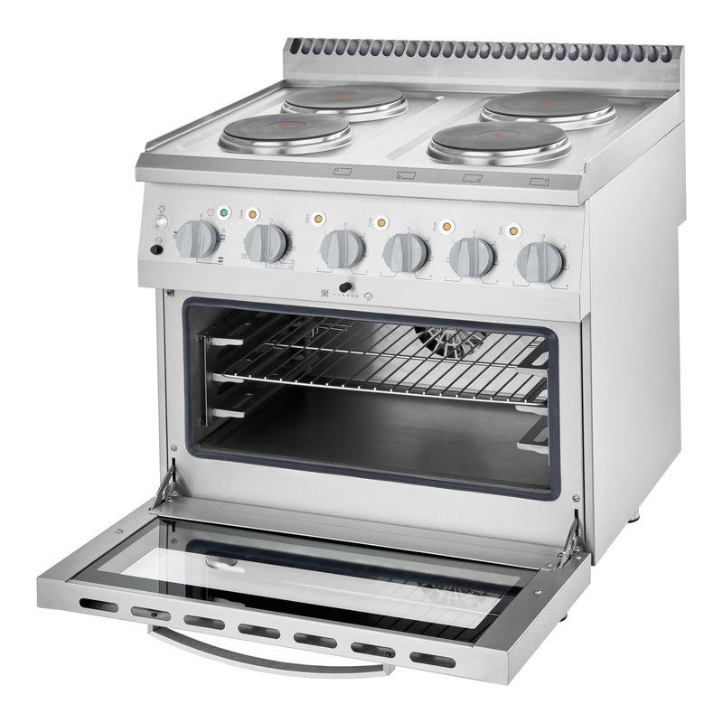 Cuisinière à gaz 4 feux sur four électrique 3 x GN 1/1, 400 V - TRI