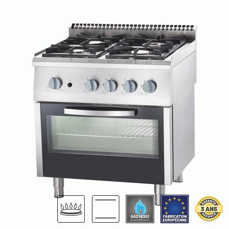 Plaque gaz 4 feux inox + Piezzo + thermocouple