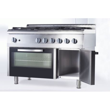 Fourneau 6 feux gaz sur four gaz statique GN2/1