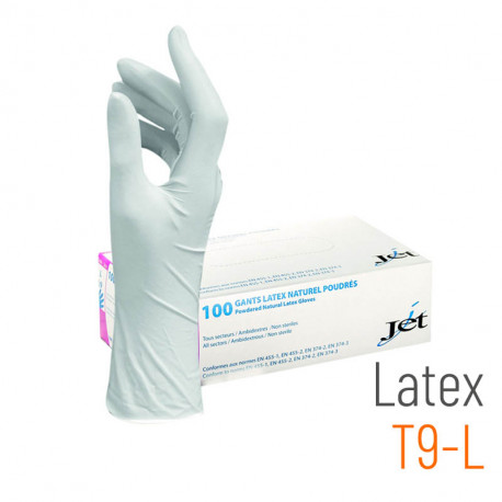 Gants latex poudré transparent T9 L - 100 pièces