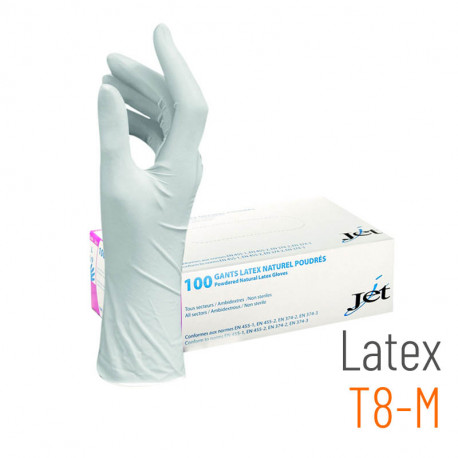 Gants latex poudré transparent T8 M - 100 pièces