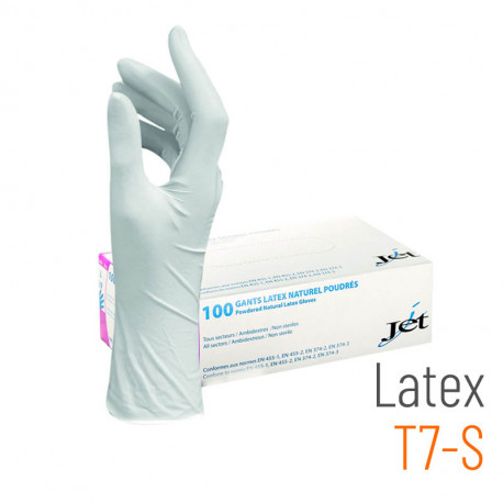 Gants latex poudré transparent T7 S - 100 pièces