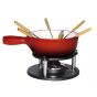 Service à fondue rouge fonte d'acier 22,50 cm