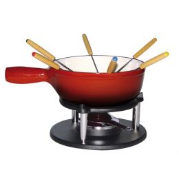 Service à fondue rouge fonte d'acier 22,50 cm