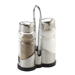 Ménagère sel/poivre verre et inox rond 13 cm 3,5 cl