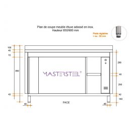 Meuble étuve inox adossé à portes coulissantes 1200x700x850mm - v2