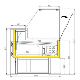 Comptoir vitrine réfrigéré 2000mm, ventilé, avec réserve, noir