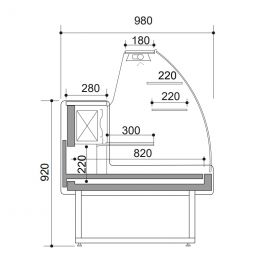 Comptoir vitrine réfrigéré à vitre bombée 2200 mm sans réserve, noir