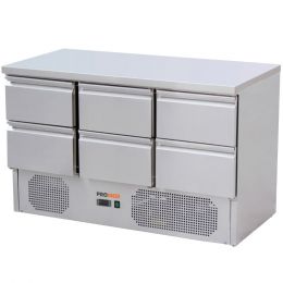 Desserte gastro prof. 700mm, 6 tiroirs, GN1/1, centrale