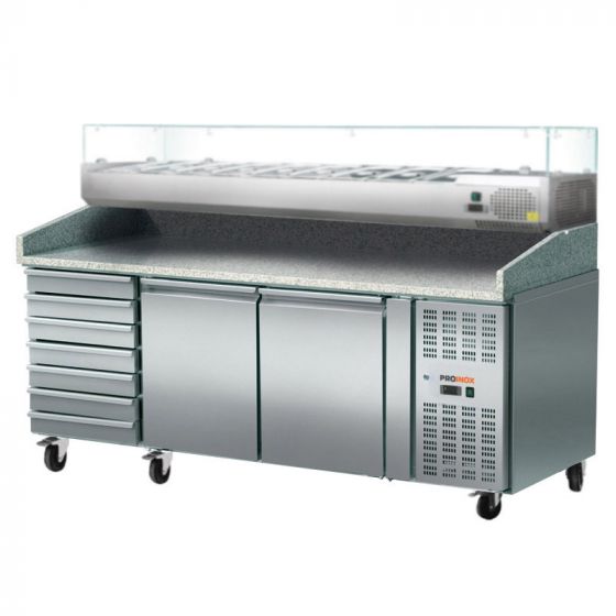 Table à pizzas 2 portes 400X600 - bloc tiroir et kit réfrigéré