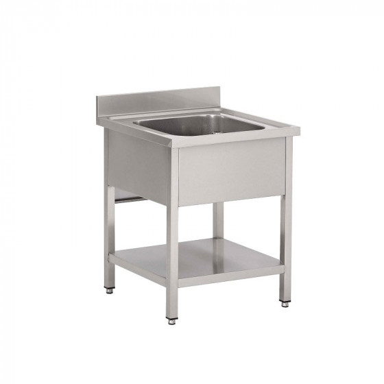 Plonge inox 1 bac L600XP600XH850MM avec étagère basse