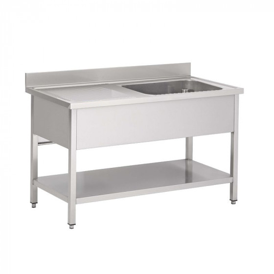 Plonge inox 1 bac L1000XP600XH850MM égouttoir gauche avec étagère