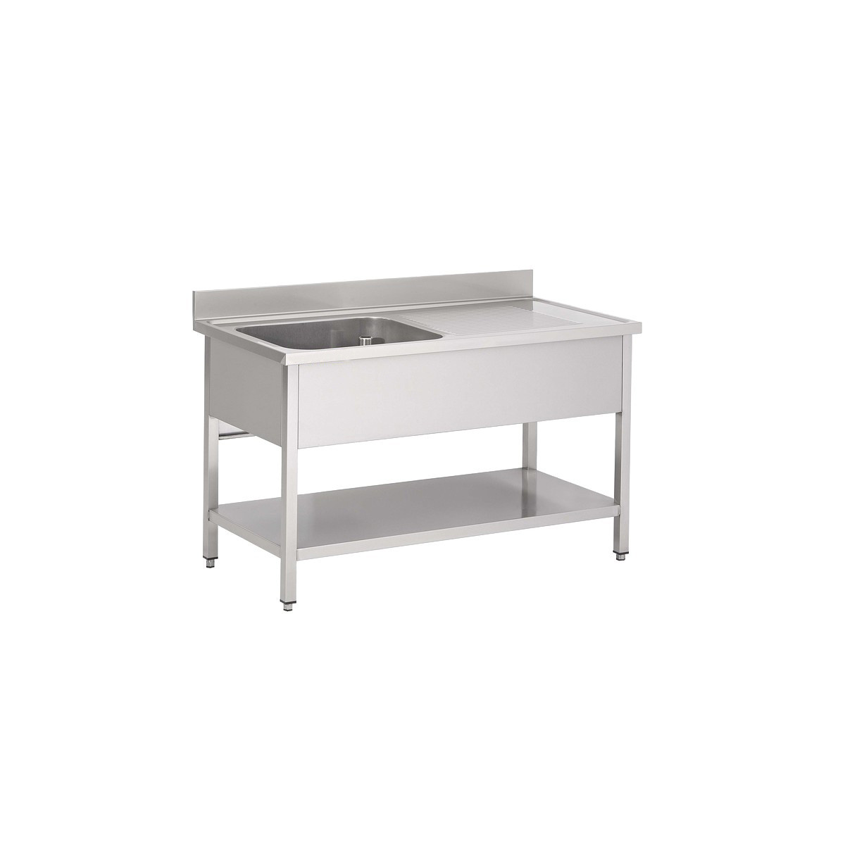 Plonge inox 1 bac L1200XP600XH850MM égouttoir droite avec étagère