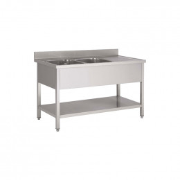 Plonge inox 2 bacs L1400XP600XH850MM égouttoir droite avec étagère