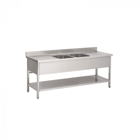 Plonge inox 2 bacs centraux 2 egouttoirs D et G 2000 x 600 x 850 mm