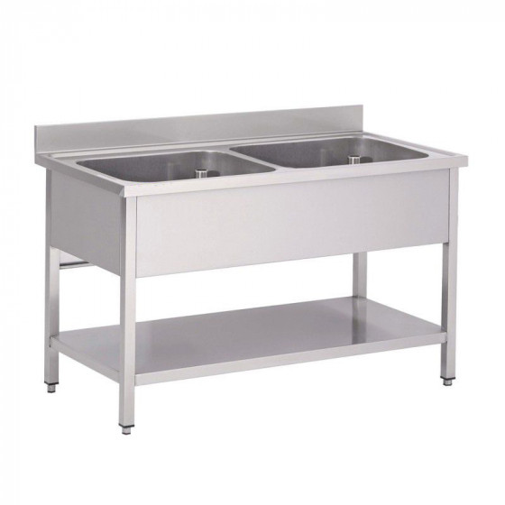 Plonge inox 2 bacs sans égouttoir L1000xP600xH850mm