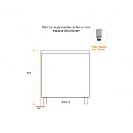 Meuble étuve inox central à portes coulissantes 1000x600x850 mm