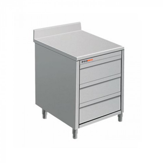 Meuble inox adossé 3 tiroirs Prof.600