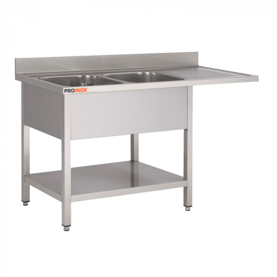 Plonge inox esp LV L1600XP600XH850MM EG droite 2 bacs