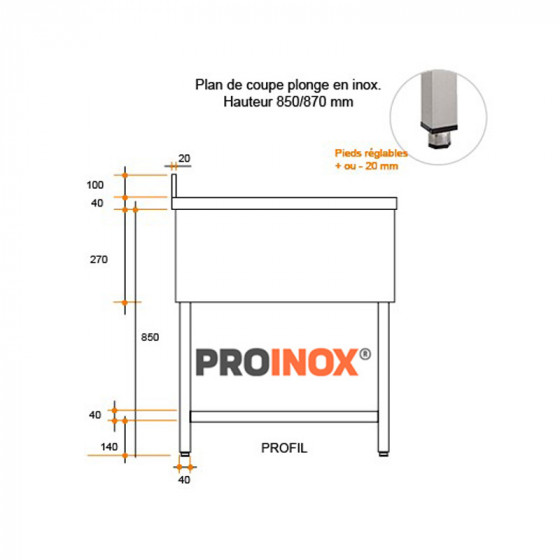 Plonge inox esp LV L1600XP700XH850MM EG gauche 2 bacs - v3