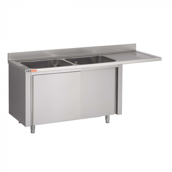 Plonge inox sur meuble esp.LV L1600XP600XH850MM EG droite 2 bacs