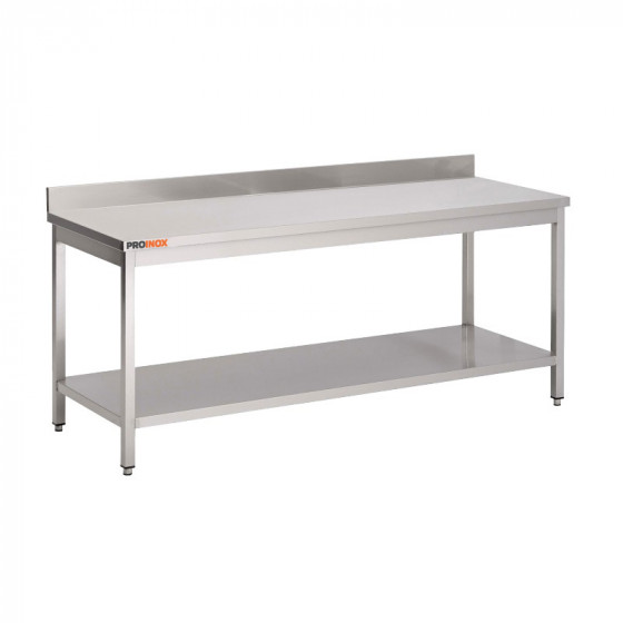 Table inox adossée L600XP600XH850mm avec étagère basse