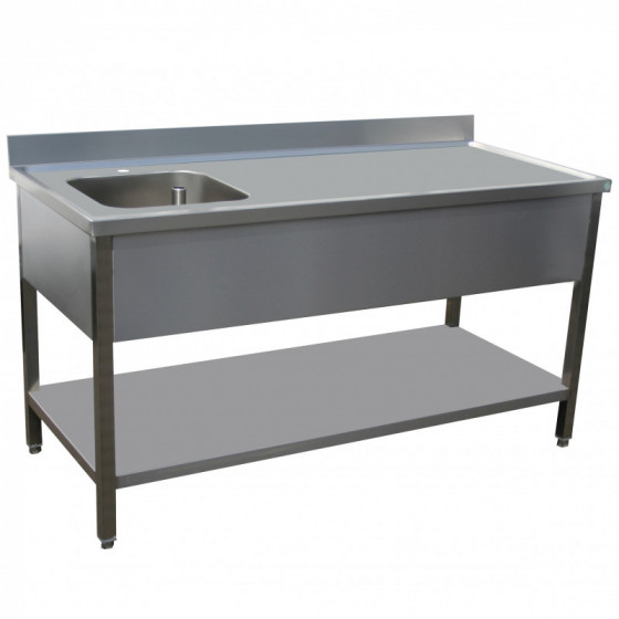 Table du Chef inox L1400xprof.700 Bac à Gauche avec étagère basse