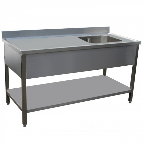 Table du Chef inox L1400xprof.700 Bac à droite avec étagère basse