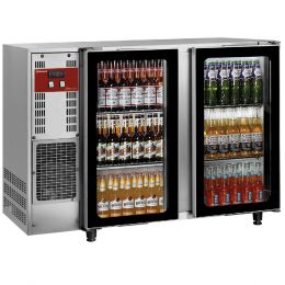 Arrière de bar 2 portes vitrées, 375 Lt., inox