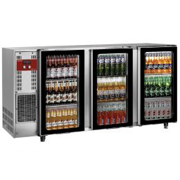 Arrière de bar 3 portes vitrées, 579Lt., inox