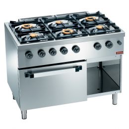 Fourneau 6 feux vifs gaz, sur four gaz GN2/1 et armoire, Ligne 700