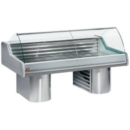 Comptoir vitrine réfrigéré à vitre bombée 2500mm, sur socles, gris