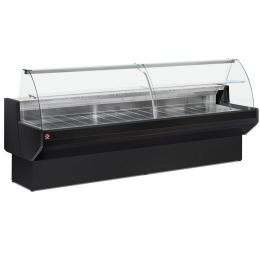Comptoir vitrine réfrigéré à vitre bombée 3000mm, ventilé, avec réserve, noir