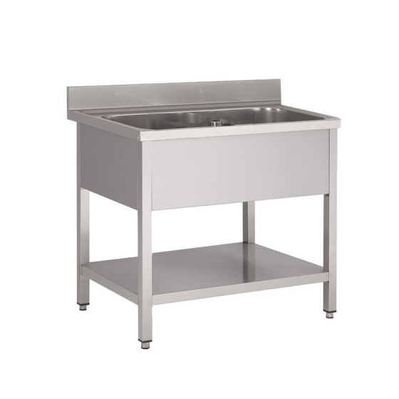 Plonge inox 1 grand bac L1200XP700XH850MM avec étagère basse