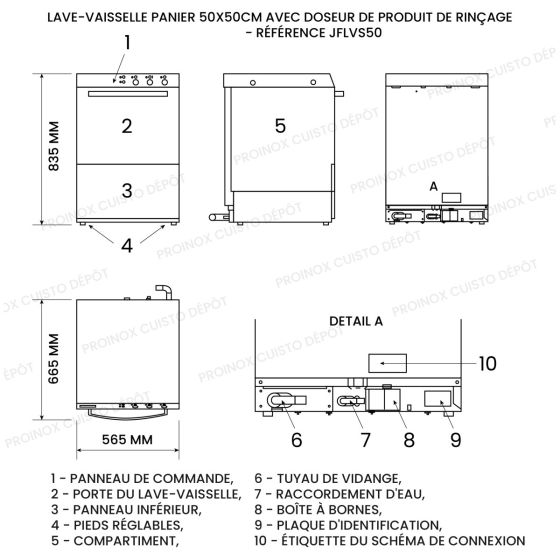 Lave-vaisselle panier 500x500mm - Doseur de produit de rinçage