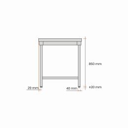 Table inox centrale L600xP600xH850mm avec étagère basse - v2