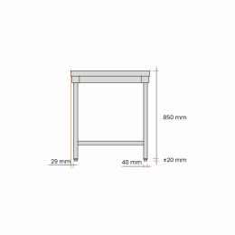 Table inox centrale L1200xP700xH850mm avec étagère basse - v2