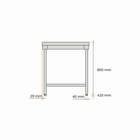 Table inox centrale L1200xP700xH850mm avec étagère basse