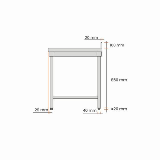 Table inox adossée L800XP600XH850mm avec étagère basse