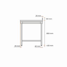 Table inox adossée L1000xP700xH850mm avec étagère basse - v2