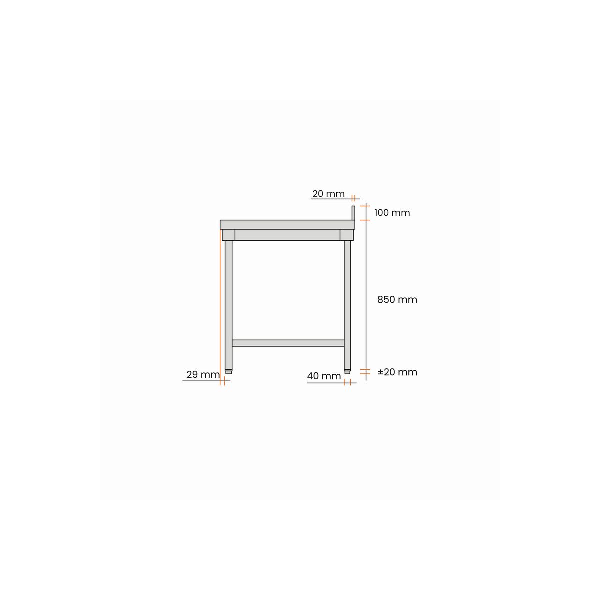 Table inox sans étagère basse avec dosseret Gastro M