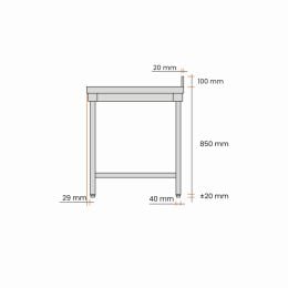 Table inox adossée L1500XP600XH850mm avec étagère basse - v2