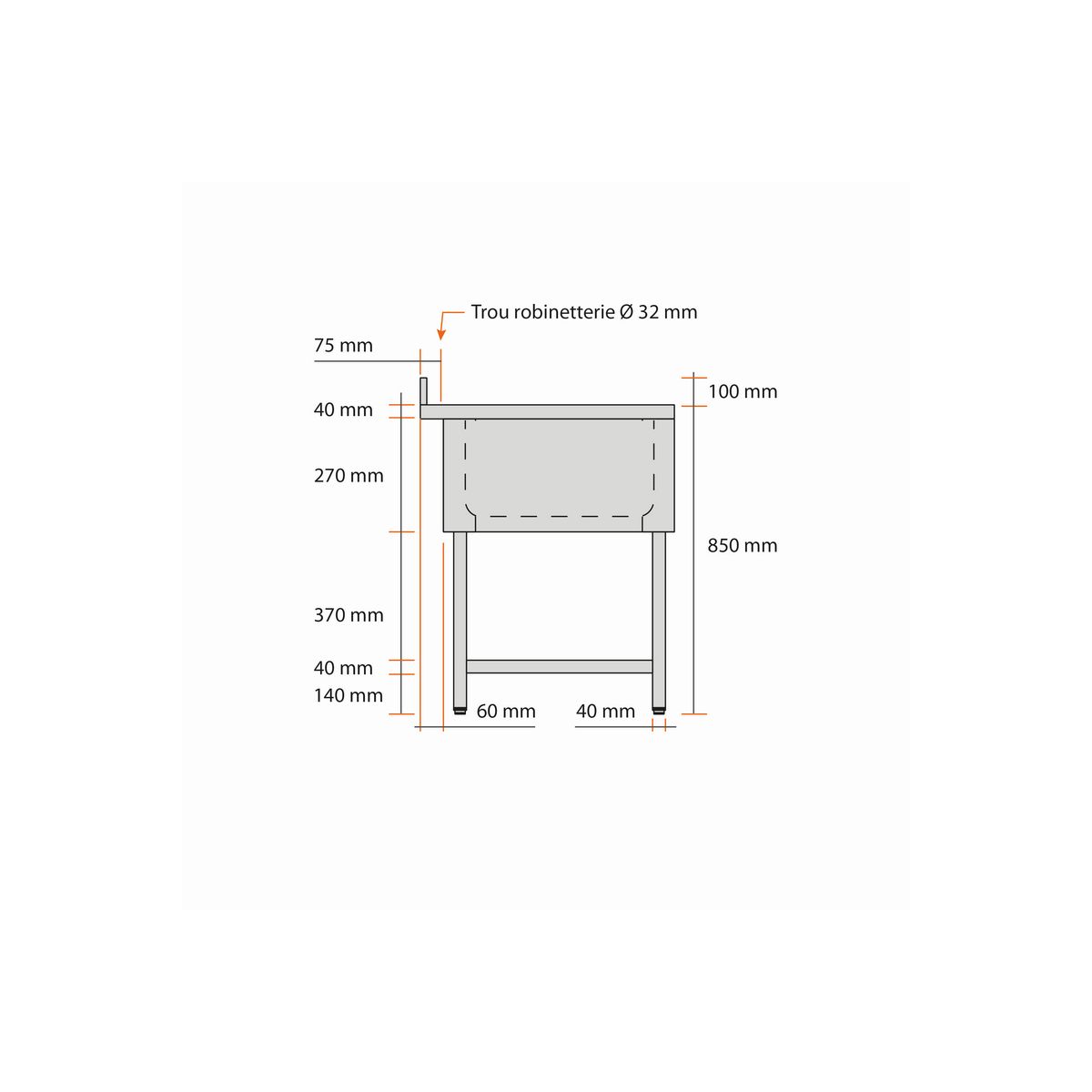 Plonge 1 Bac avec Etagère et Passage pour Lave-Vaisselle à Droite - L 1200 x  P 600 mm - Distform - Fourniresto