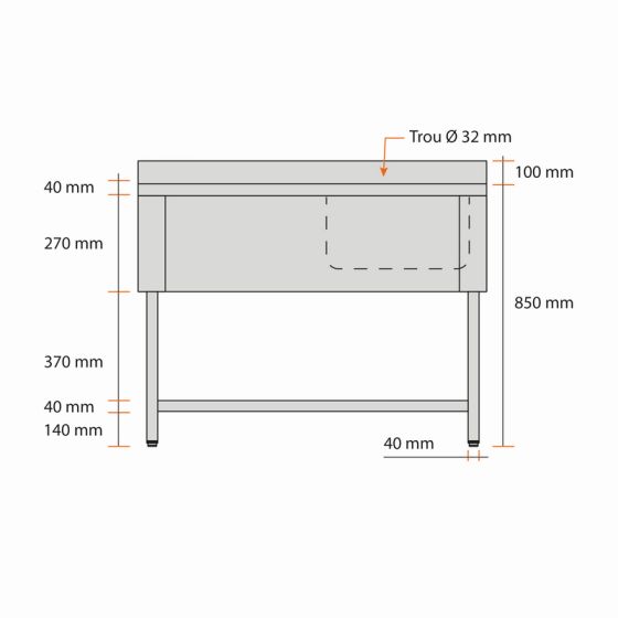 Plonge inox 1 bac L600XP600XH850MM avec étagère basse